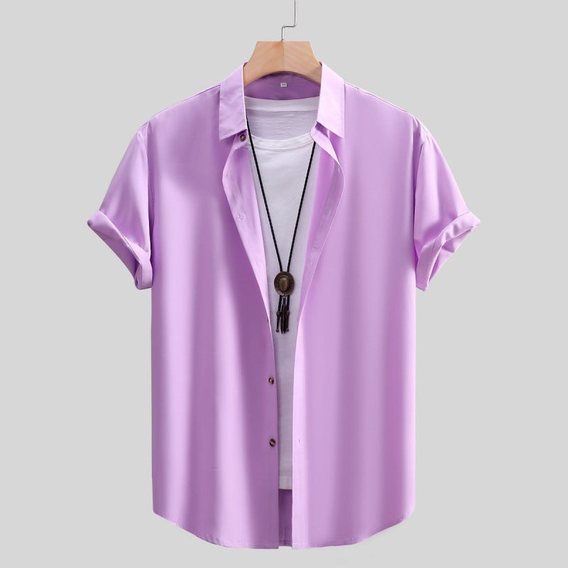 Men's Short-sleeved Shirt Solid Color Summer