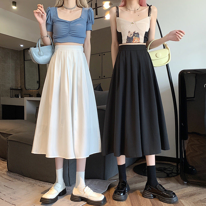Simple Casual Slimming Mid-length High Waist Skirt