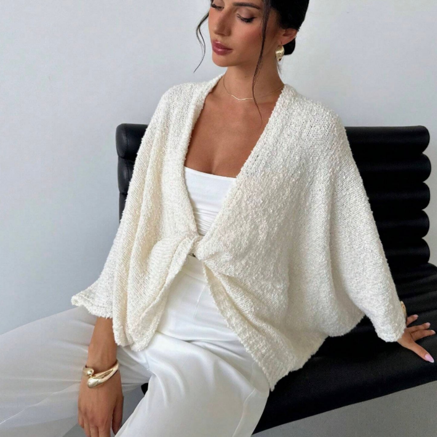 Women's Cross Deep V-neck Loose Elegant Simple Sweater