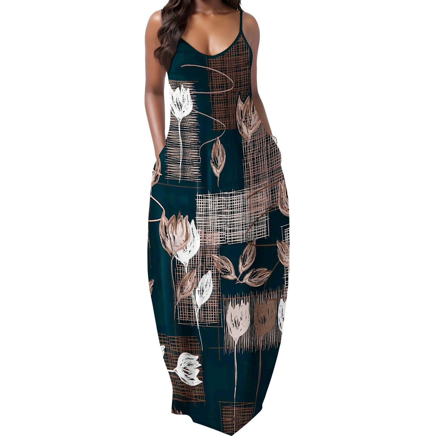 Elegant Floral Abstract Print Maxi Dress for Women Spaghetti Strap Summer Look