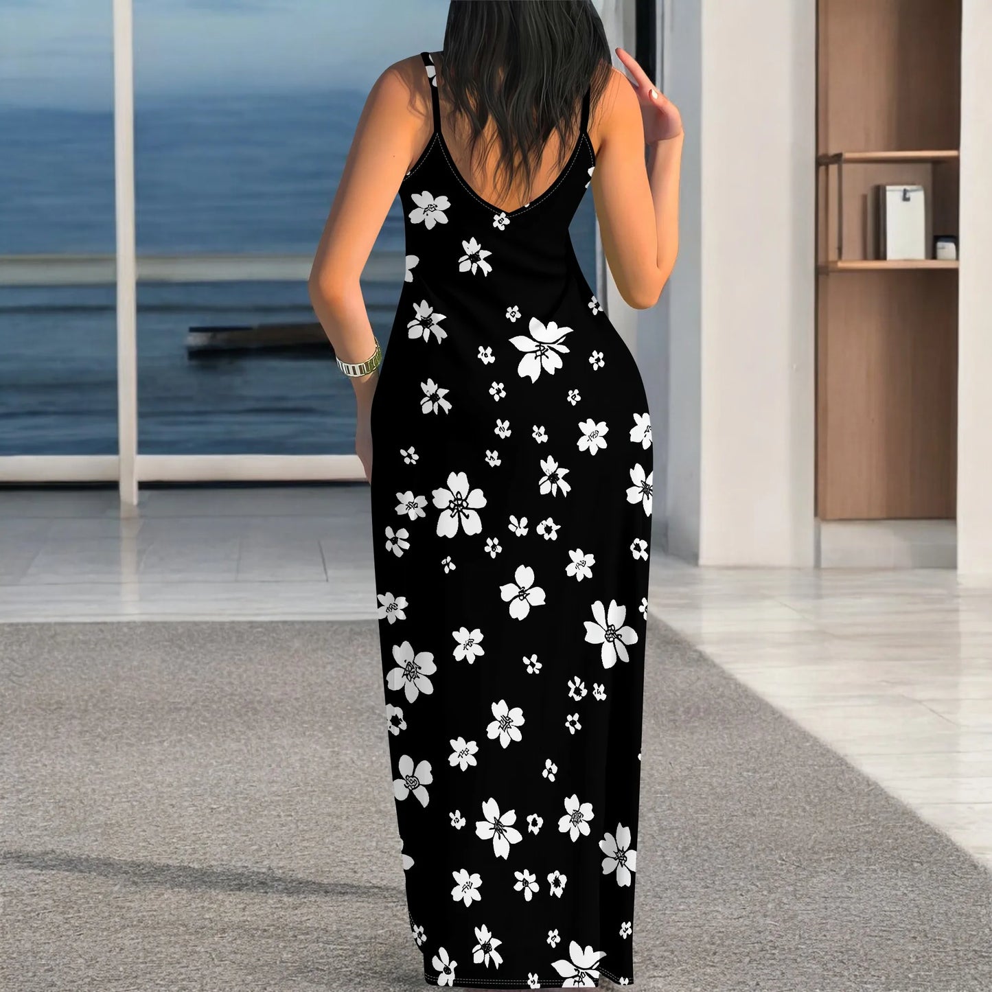 Women's 2025 spring and summer sleeveless knee length dress with hollowed out pullover, butterfly print beach casual dress