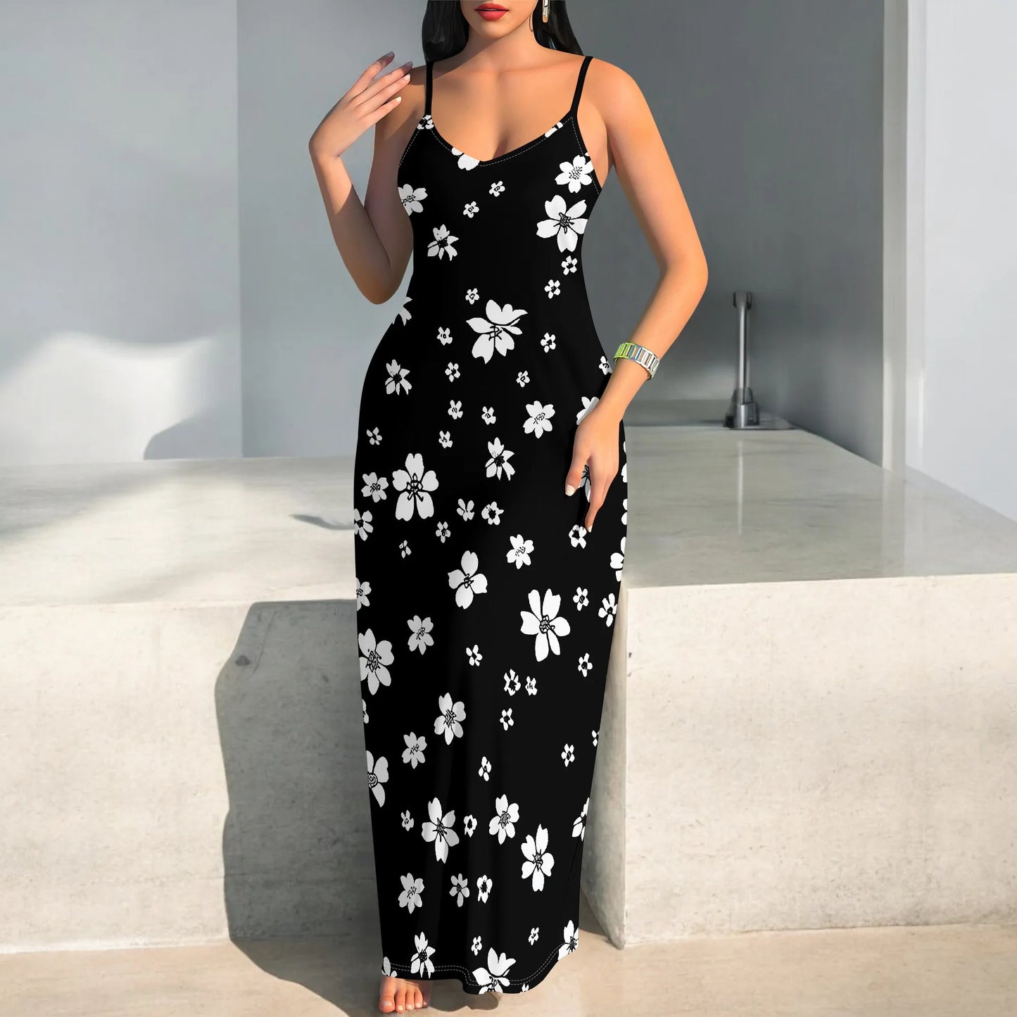 Women's 2025 spring and summer sleeveless knee length dress with hollowed out pullover, butterfly print beach casual dress