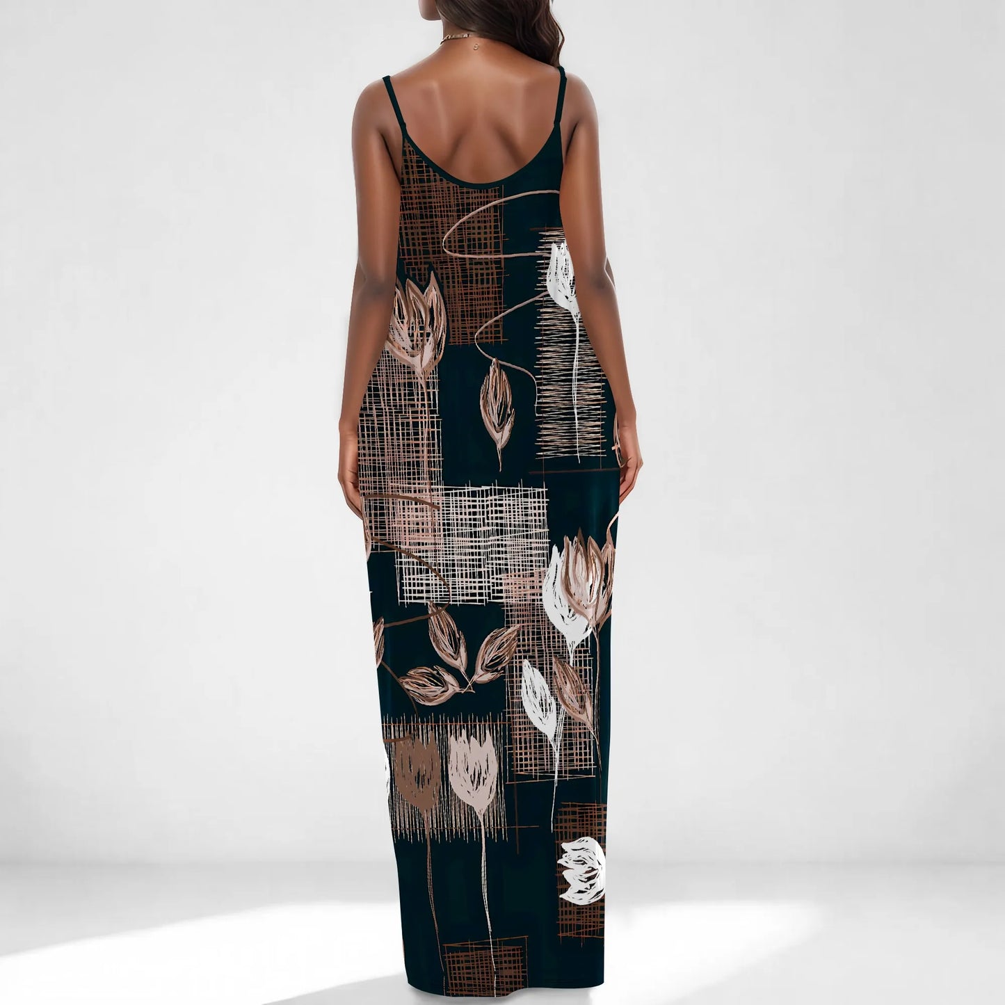 Elegant Floral Abstract Print Maxi Dress for Women Spaghetti Strap Summer Look