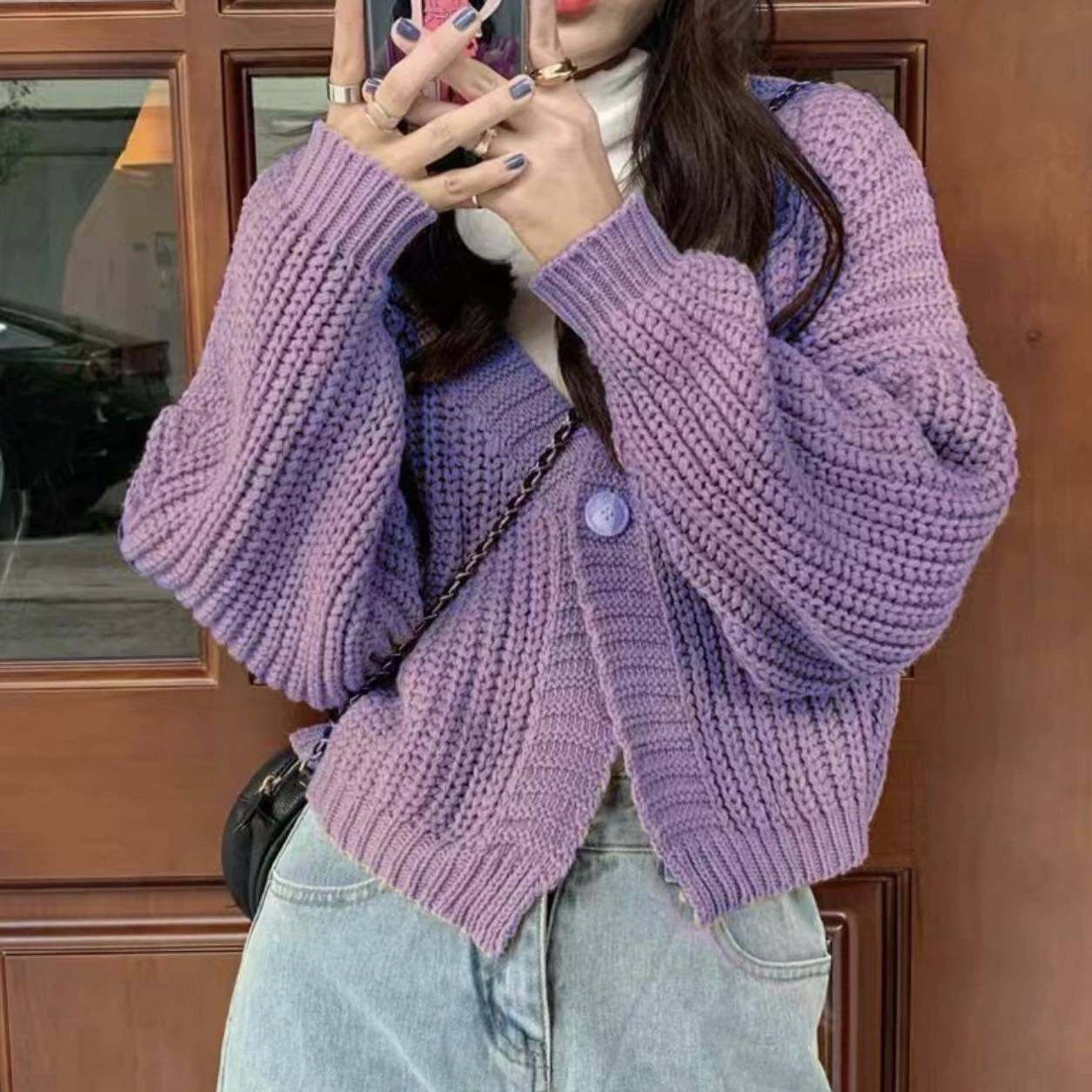 College Style Girls' Tops Loose Outer Wear Short Knitted Cardigan Sweater