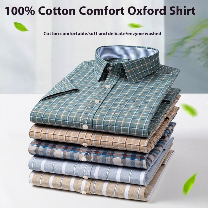Men's Cotton Short Sleeve Plaid Shirt Casual