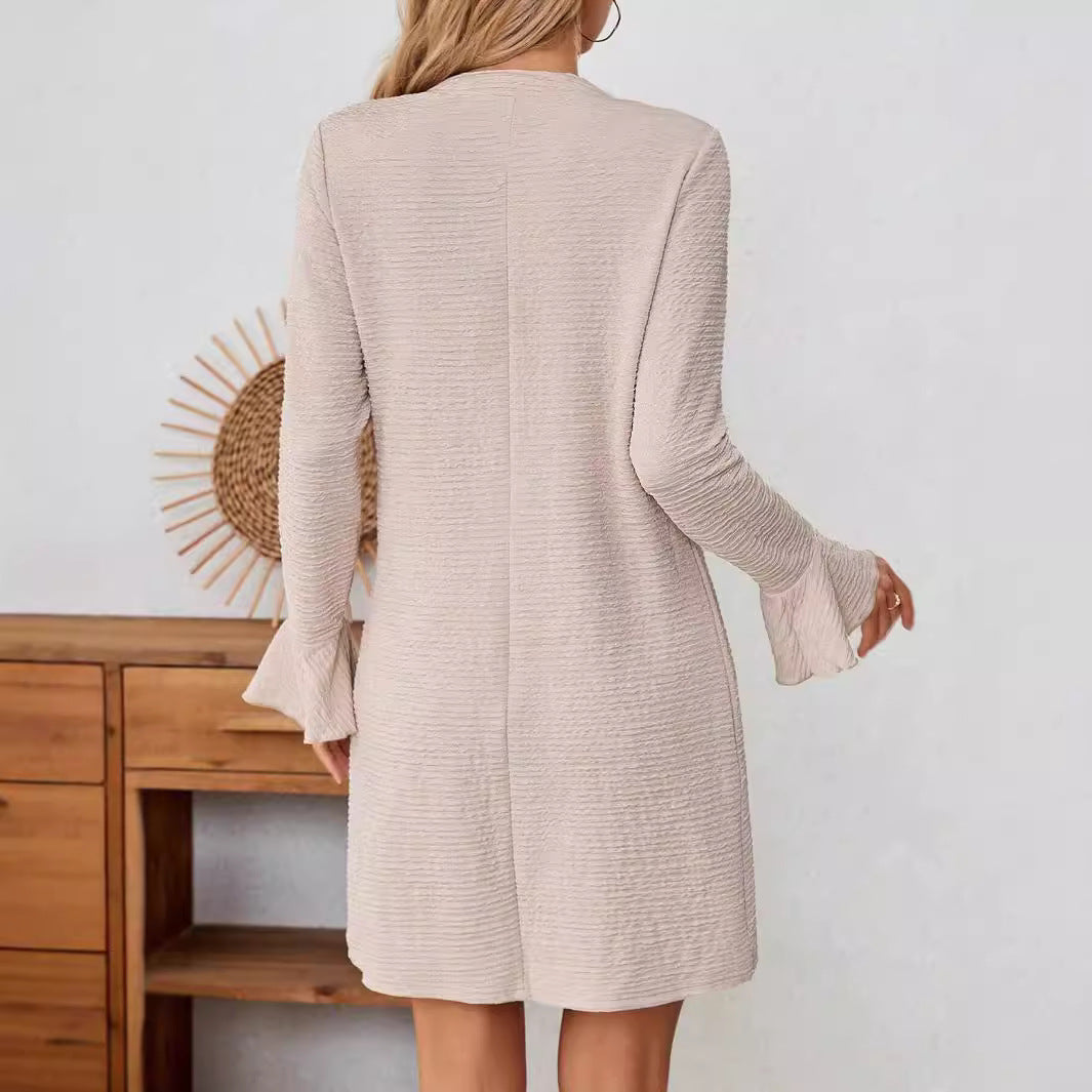 Women's Notched V-neck Flared Sleeves Long Sleeve Fashion Dress