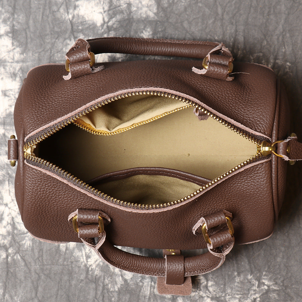 New Handmade First Layer Cowhide Portable Boston Bag Fashion All-match Casual