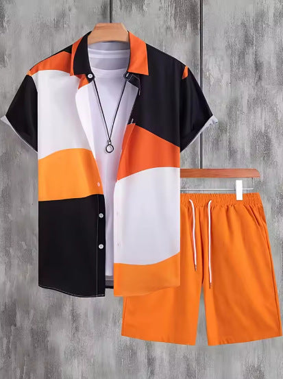 Printed Short-sleeved Shirt Beach Pants Suit