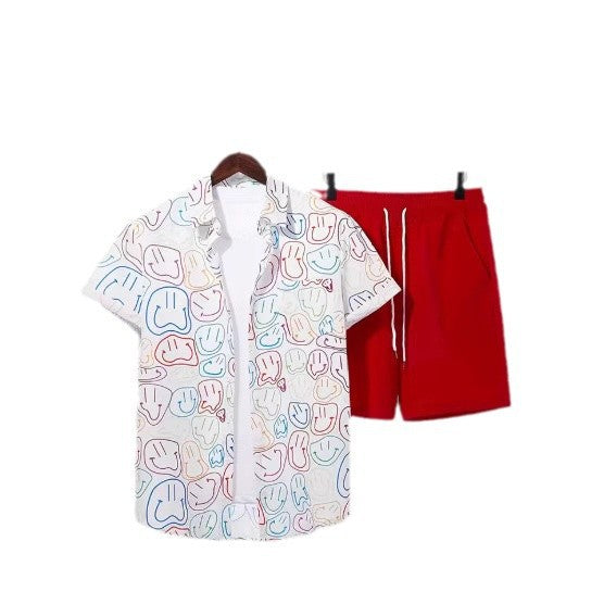 Printed Short-sleeved Shirt Beach Pants Suit