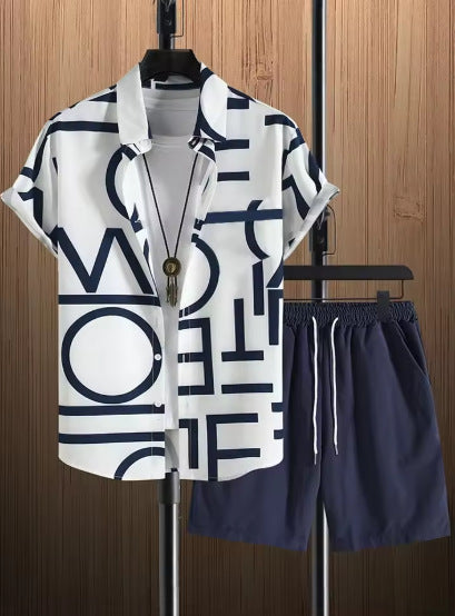 Printed Short-sleeved Shirt Beach Pants Suit