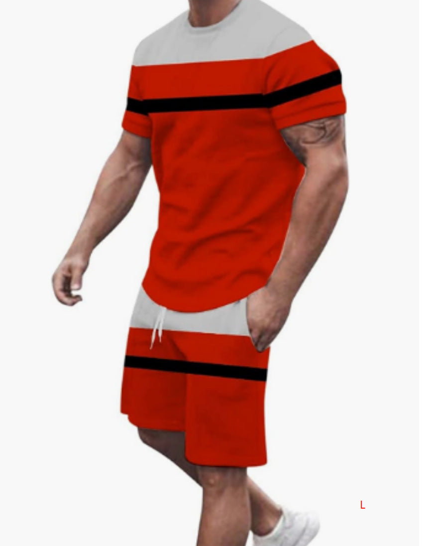 Fashion Personality Men's Casual Printed T-shirt Suit