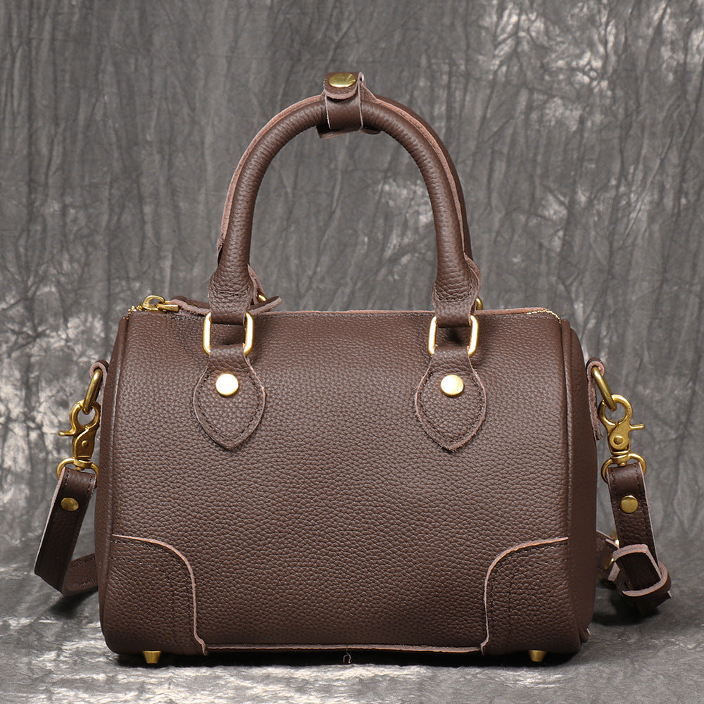 New Handmade First Layer Cowhide Portable Boston Bag Fashion All-match Casual
