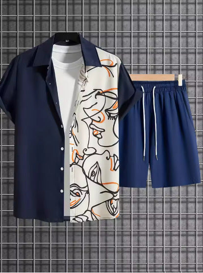 Printed Short-sleeved Shirt Beach Pants Suit