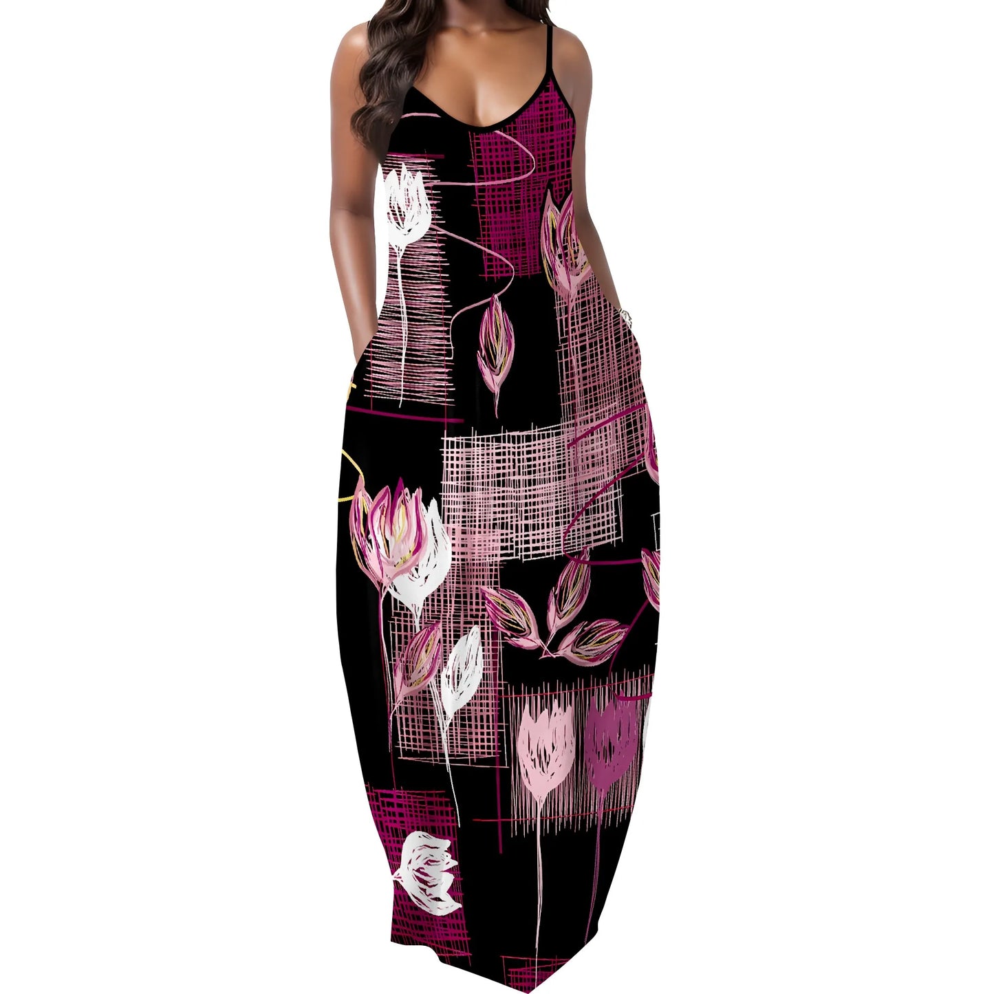 Elegant Floral Abstract Print Maxi Dress for Women Spaghetti Strap Summer Look