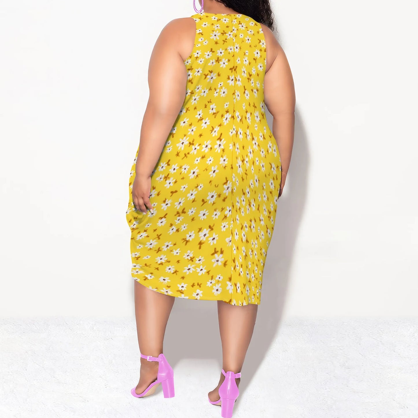 Women's Summer Sexy Sleeveless Loose Plus Size Dress Fashion Printed Beach Party Dress Casual Vacation Midi Dress