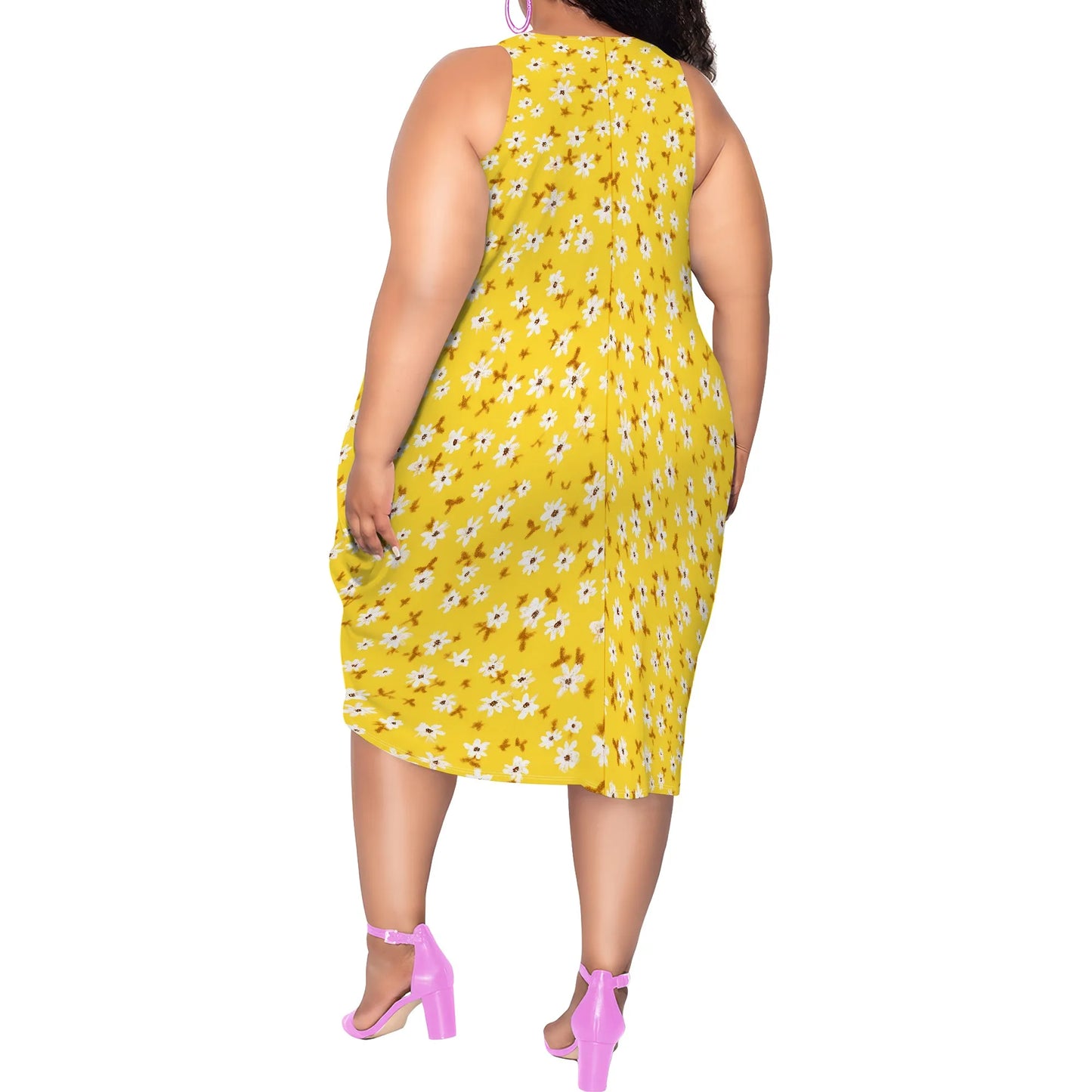 Women's Summer Sexy Sleeveless Loose Plus Size Dress Fashion Printed Beach Party Dress Casual Vacation Midi Dress