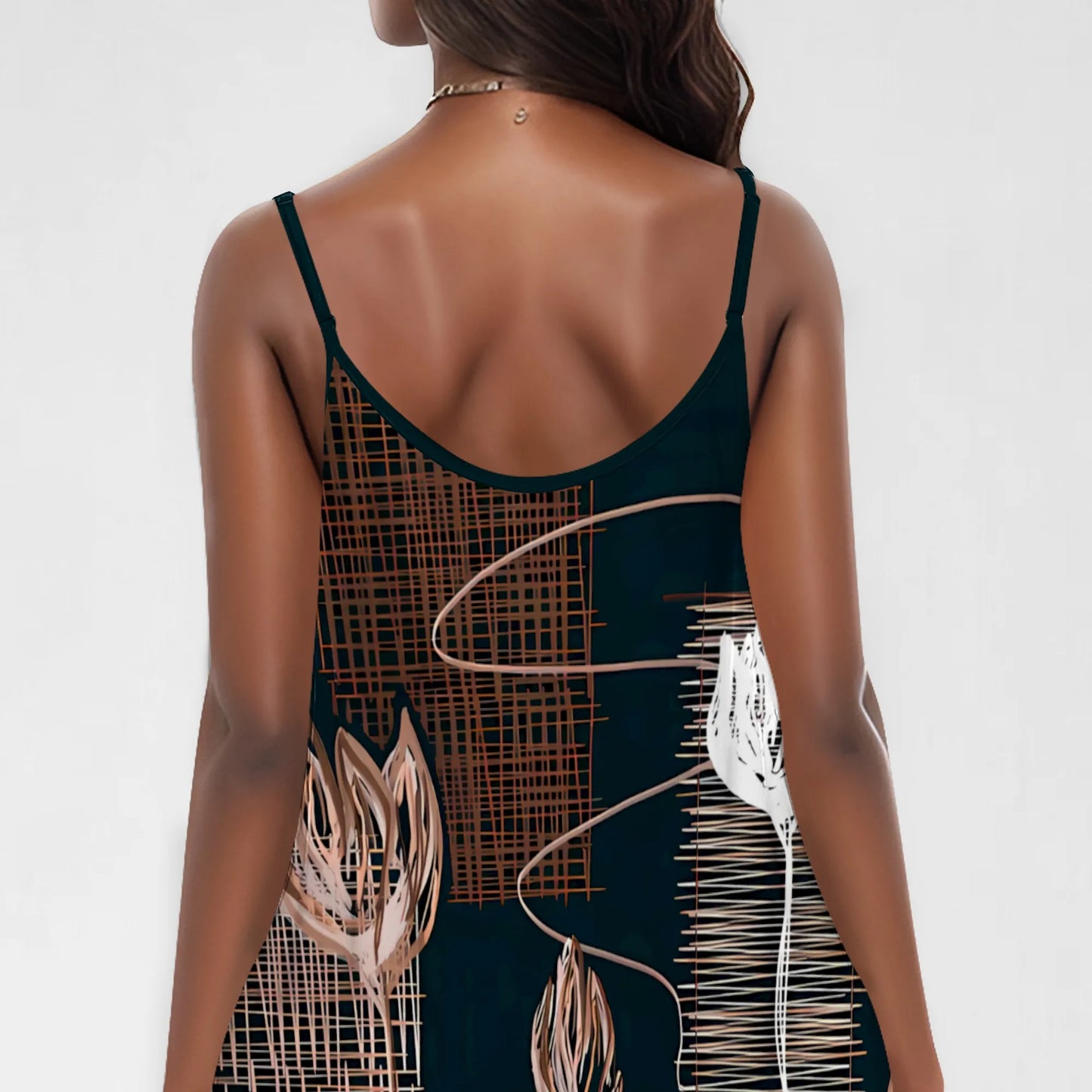 Elegant Floral Abstract Print Maxi Dress for Women Spaghetti Strap Summer Look