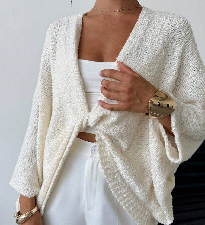 Women's Cross Deep V-neck Loose Elegant Simple Sweater