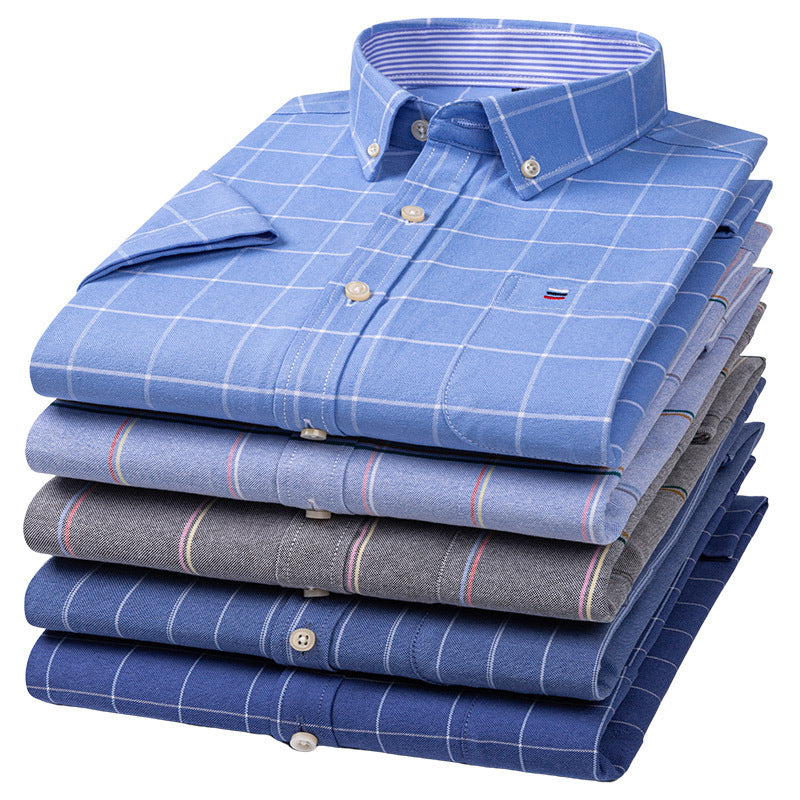 Men's Cotton Short Sleeve Plaid Shirt Casual