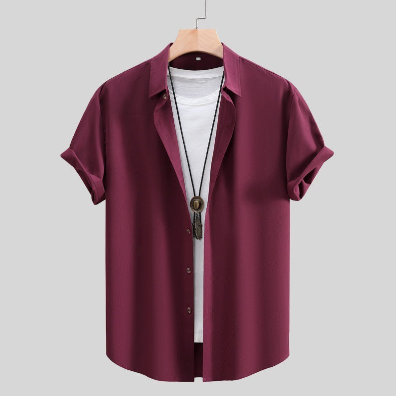 Men's Short-sleeved Shirt Solid Color Summer