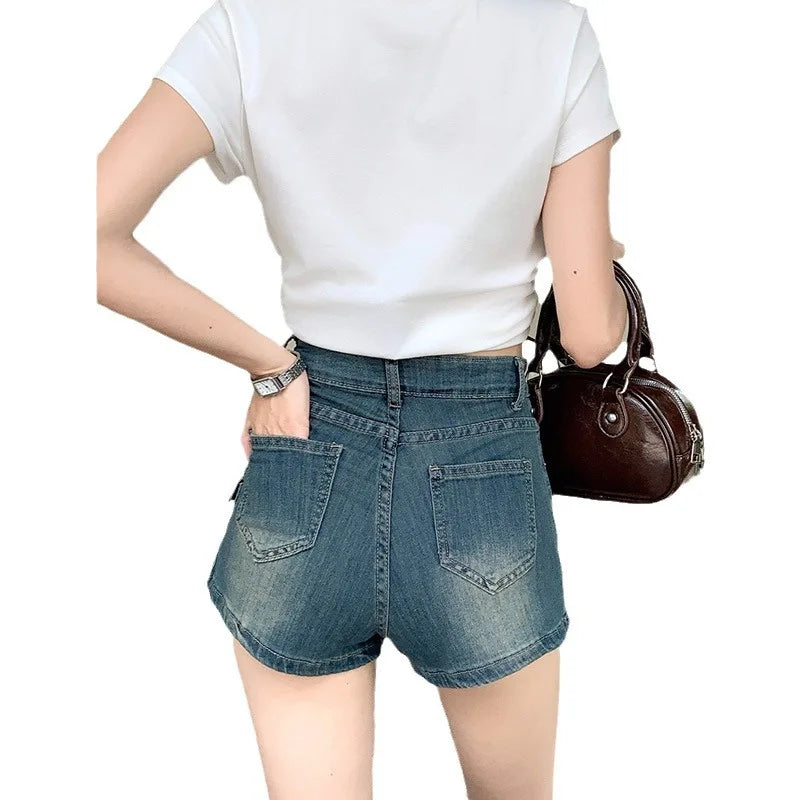 Denim Skirts Women Washed Skirt Shorts Spliced High Waist Zipper Fly Wrap Buttocks Distressed Patchwork Above Mini Basics